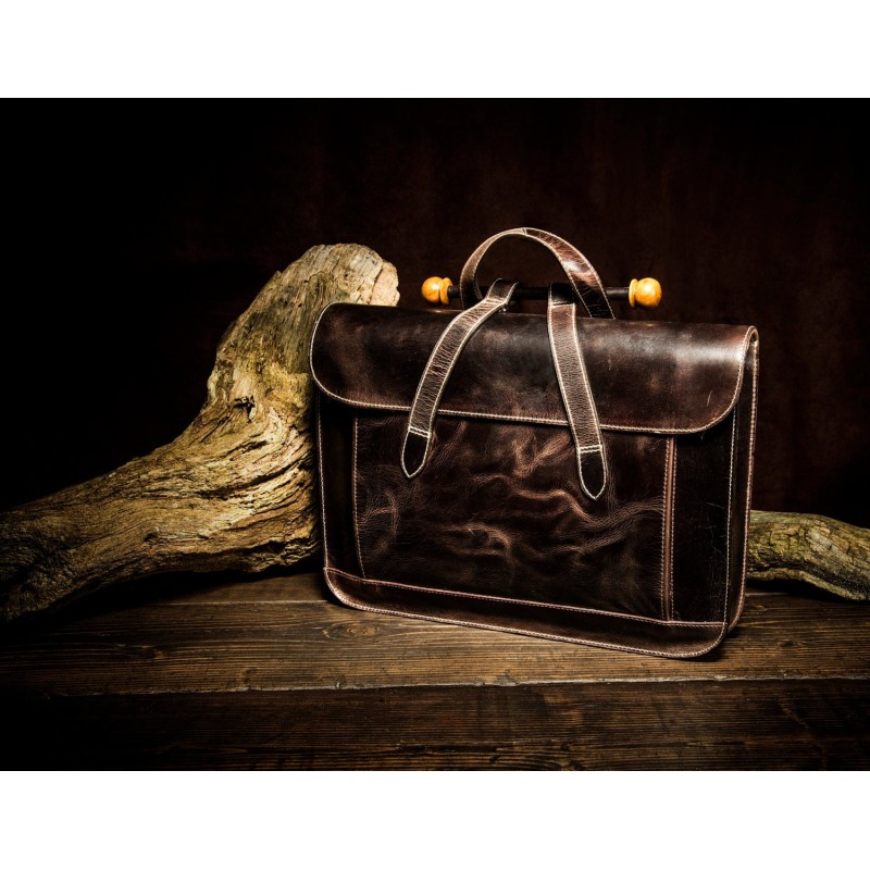 Dark Brown Leather Mens Briefcase Bag