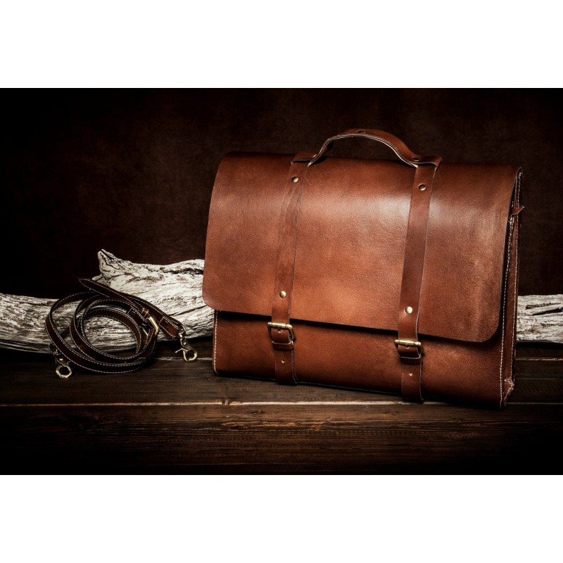 Leather Briefcase Messenger Bag Brown