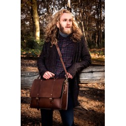 Leather Briefcase Messenger Bag Brown