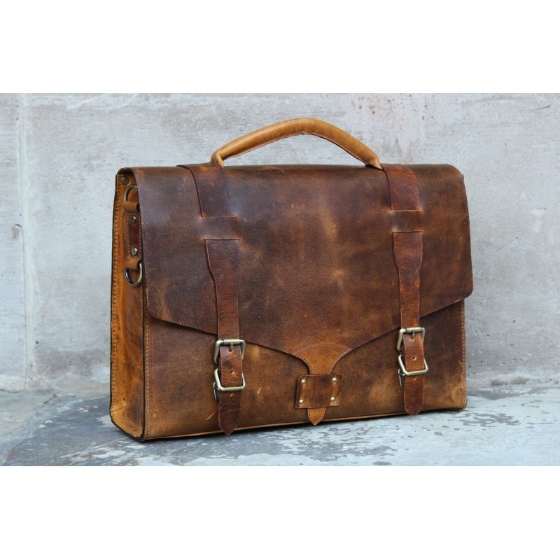 Grain Leather Mens Briefcase Brown Bag