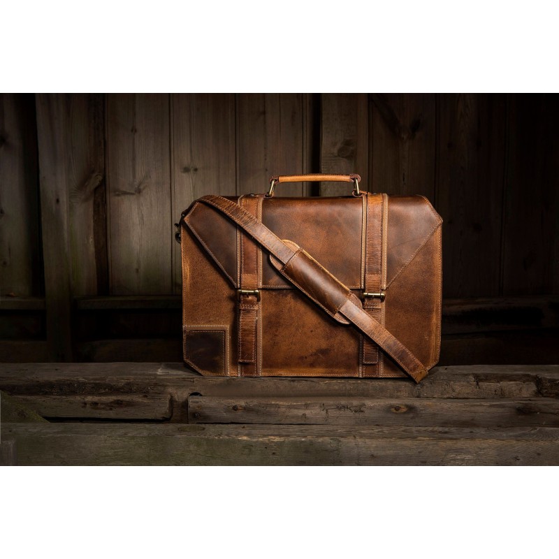 Real Leather Mens Briefcase Brown