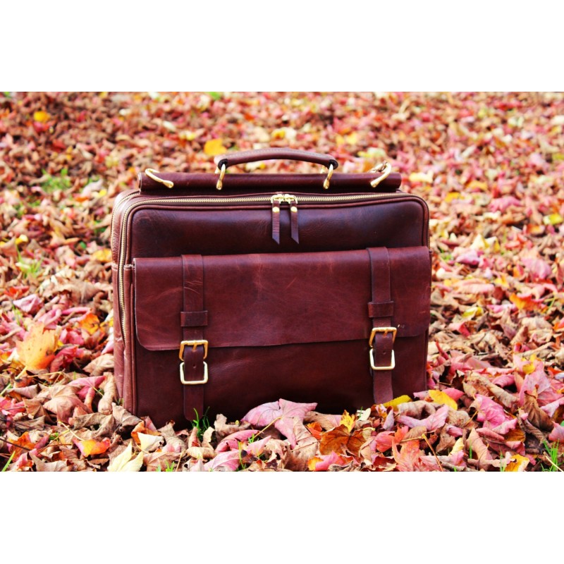 Leather Brown Mens Briefcase Laptop Bag