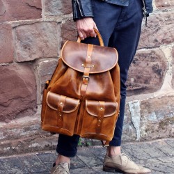 Mens Grain Leather Backpack