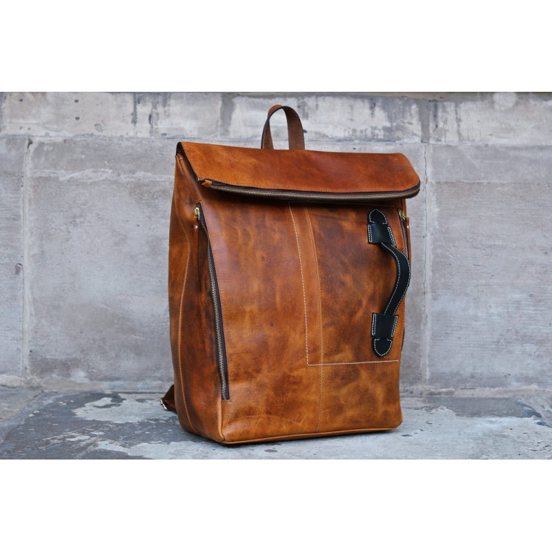 Mens Real Leather Brown Backpack