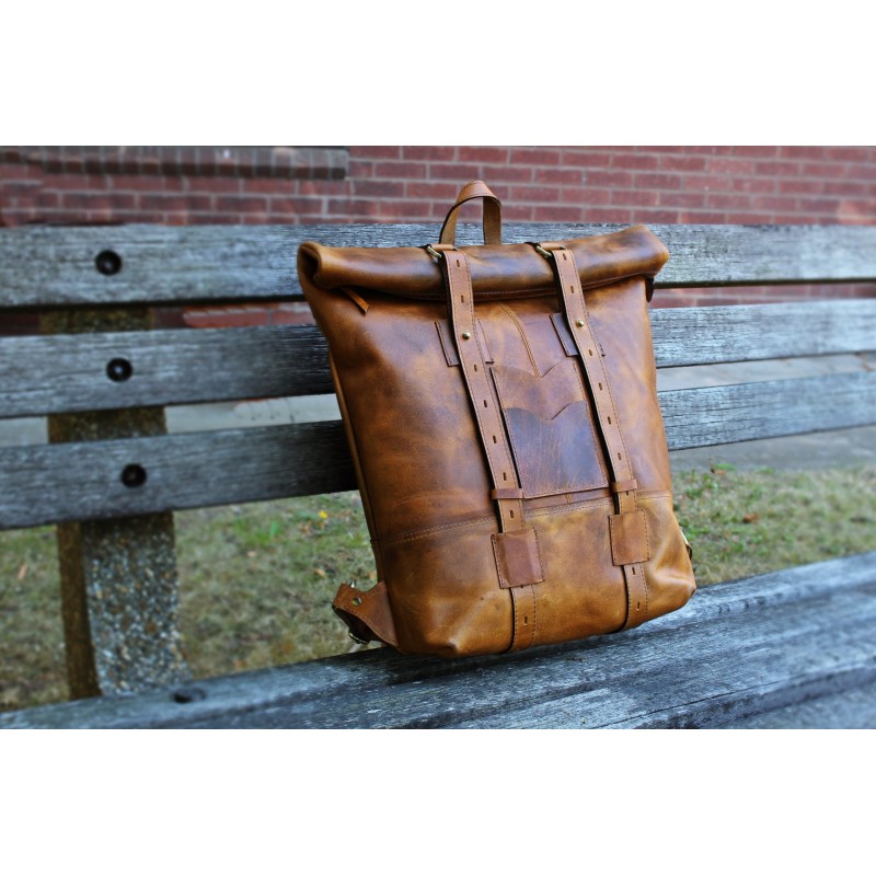 Brown Real Leather Backpack Laptop Bag