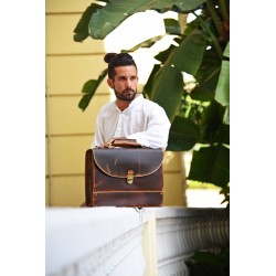 Mens Leather Briefcase Messenger Bag