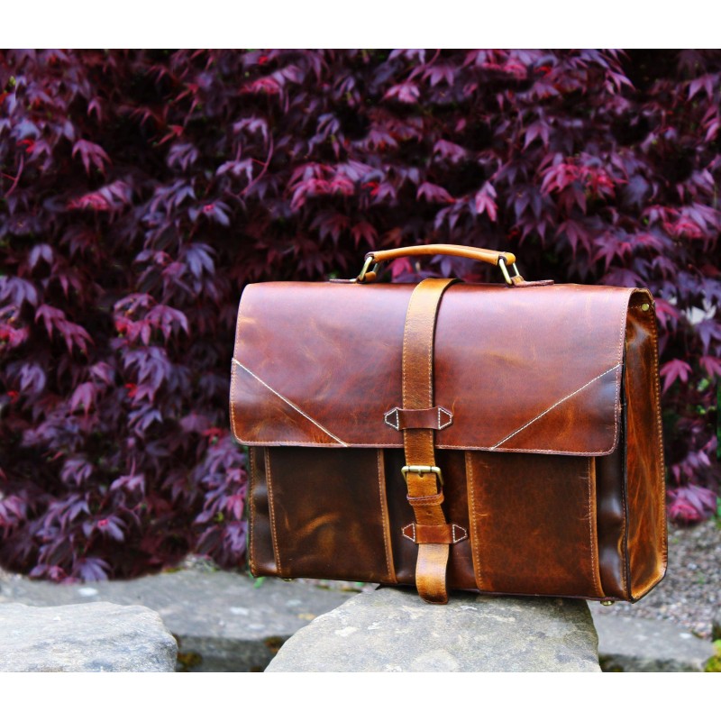 Mens Brown Leather Briefcase Laptop Bag