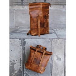 Brown Real Leather Backpack Laptop Bag