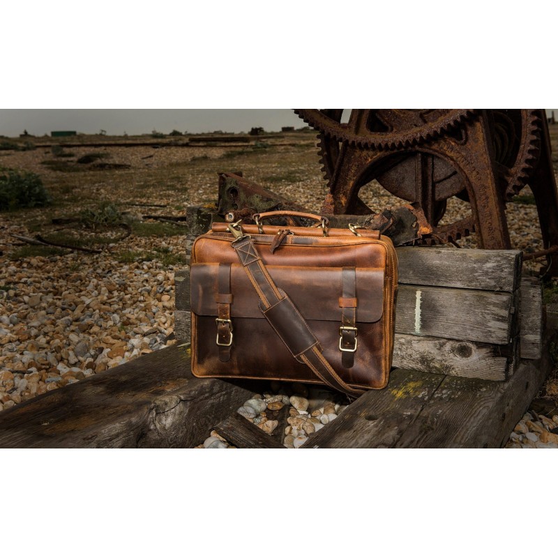 Leather Briefcase Laptop Bag Brown