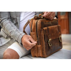 Leather Briefcase Laptop Bag Brown